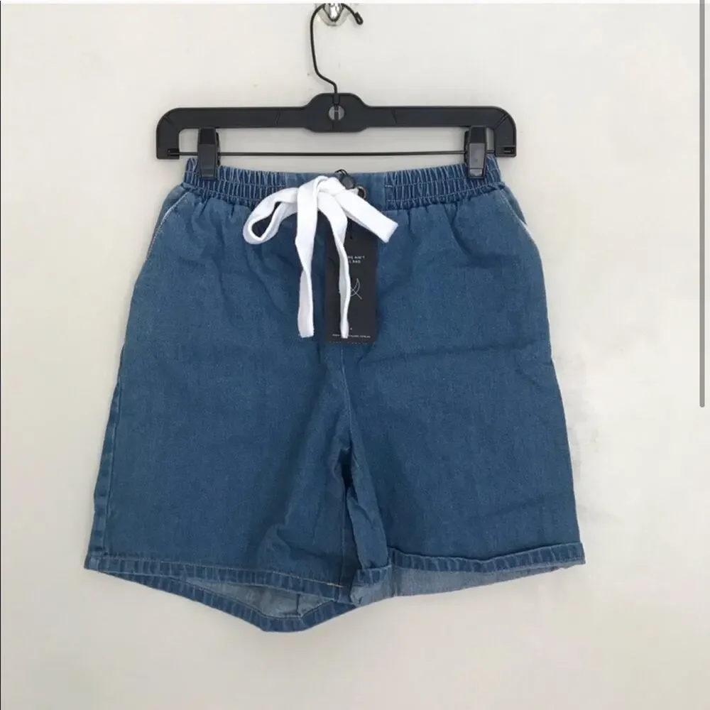 THE FIFTH LABEL Drawstring Denim Jean Long Shorts